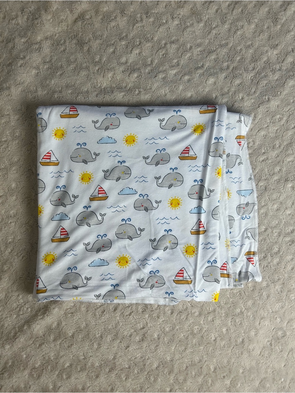 Angel Dear Whale Sailboat Baby Swaddle Blanket Bamboo Stretch Sun Cloud Nautical